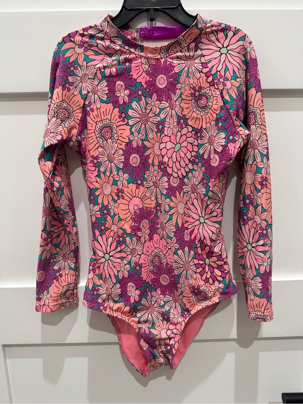 Girls' Long-Sleeve Floral One-Piece Swimsuit - Pink